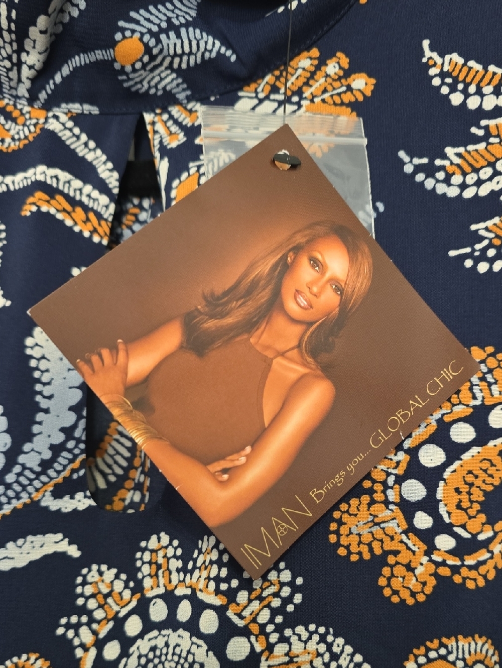 🆕️ IMAN Navy Paisley Tie-Neck Long Sleeve Blouse - Picture 2 of 4